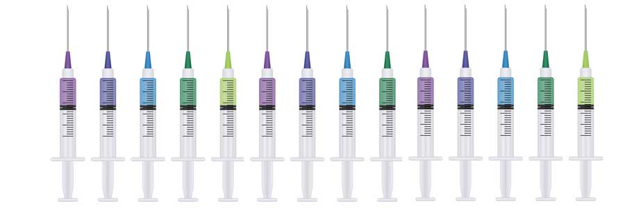 Sterile needles and syringes for medical use